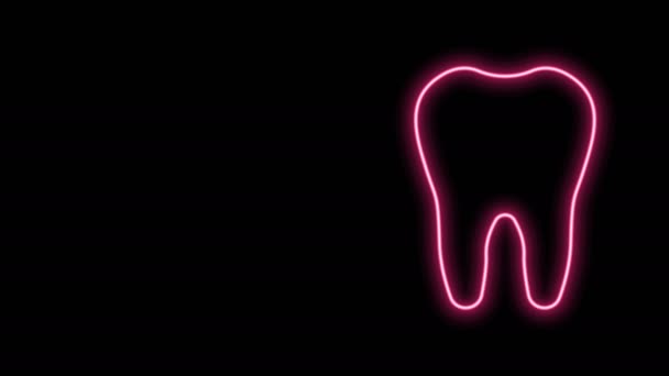 Gloeiende neon lijn Tandenpictogram geïsoleerd op zwarte achtergrond. Tandsymbool voor tandheelkundige kliniek of tandarts medisch centrum en tandpasta pakket. 4K Video motion grafische animatie - Video