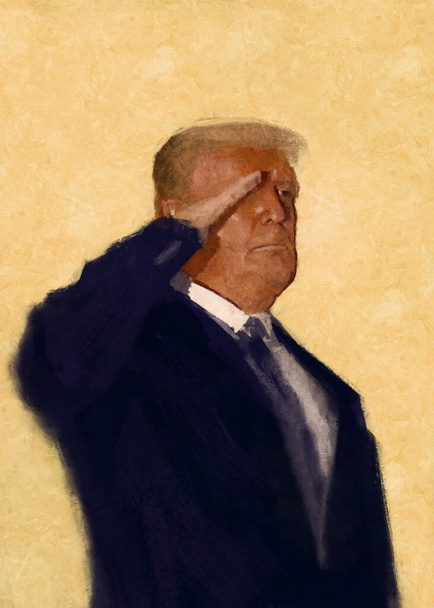 Digital traditional painting of a portrait of President Dondald Trump making a military salute - Fotografie, Obrázek