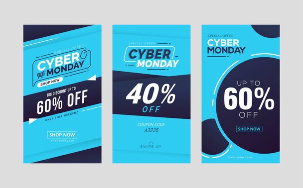 Cyber segunda-feira venda histórias de mídia social modelo coleção de design - Vetor, Imagem