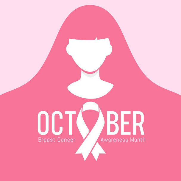 Consciência do câncer de mama mês banner design com fita rosa vetor ilustração - Vetor, Imagem