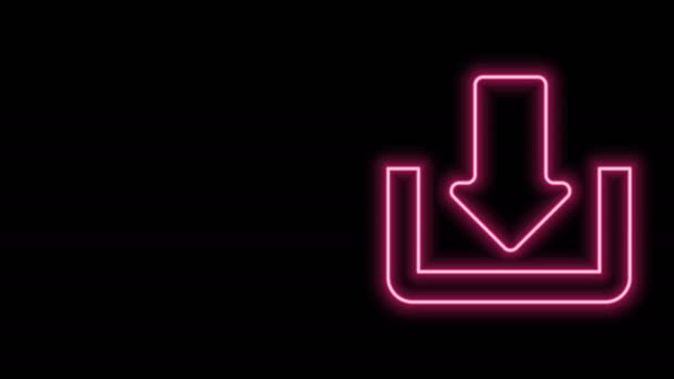 Linea neon incandescente Scarica l'icona isolata su sfondo nero. Carica pulsante. Simbolo di carico. Freccia verso il basso. Animazione grafica 4K Video motion - Filmati, video