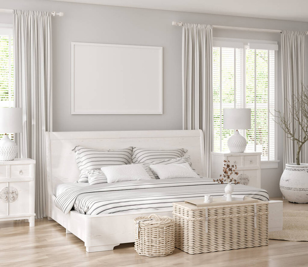Beyaz, rahat yatak odası iç planında model çerçeve, 3D görüntüleme - Fotoğraf, Görsel
