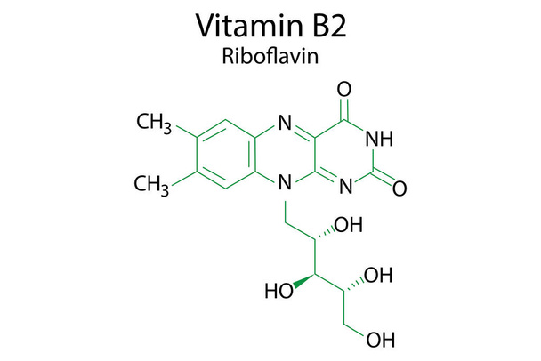B2-vitamiini, hyvä muotoilu mihin tahansa tarkoitukseen. Biologiaa, tieteellistä taustaa. Symbolilääkettä. Molekyylirakenne. Varastomalli. Vektoriesimerkki. - Vektori, kuva