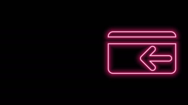 Zářící neonová čára Ikona Cash back izolovaná na černém pozadí. Kreditku. Finanční služby, vrácení peněz, návratnost investic, spořicí účet. Grafická animace pohybu videa 4K - Záběry, video