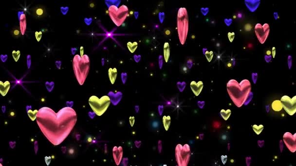 Krásné jiskřivé srdce plovoucí v černém pozadí - animace - Záběry, video