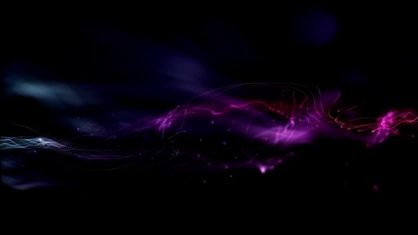 Partículas de humo púrpura moviéndose en fondo negro - gráficos - Metraje, vídeo