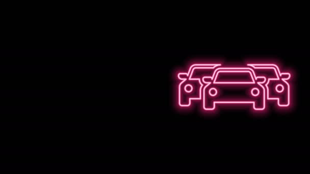 Gloeiende neon lijn Cars icoon geïsoleerd op zwarte achtergrond. 4K Video motion grafische animatie - Video