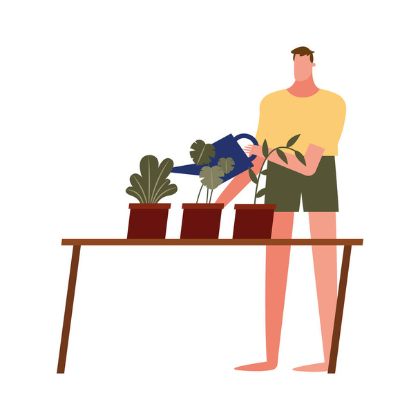 man with plants and watering can vector design - Vektor, obrázek