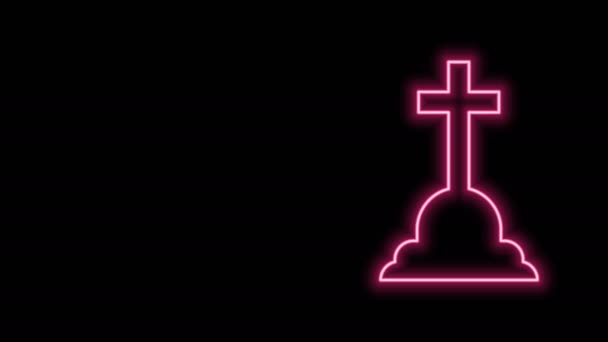 Сяюча неонова лінія Томстоун з іконою хреста ізольована на чорному тлі. Піктограма могили. 4K Відео рух графічна анімація
 - Кадри, відео