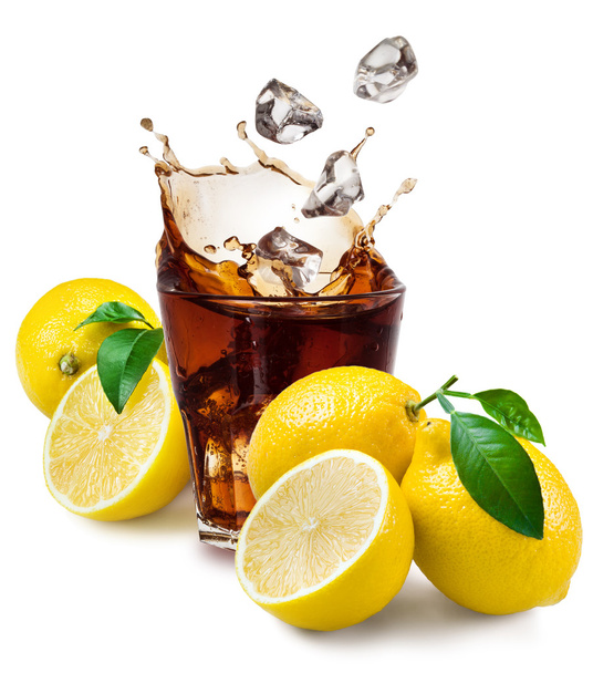 Glass of cola with ice and lemon isolated on white. - Φωτογραφία, εικόνα