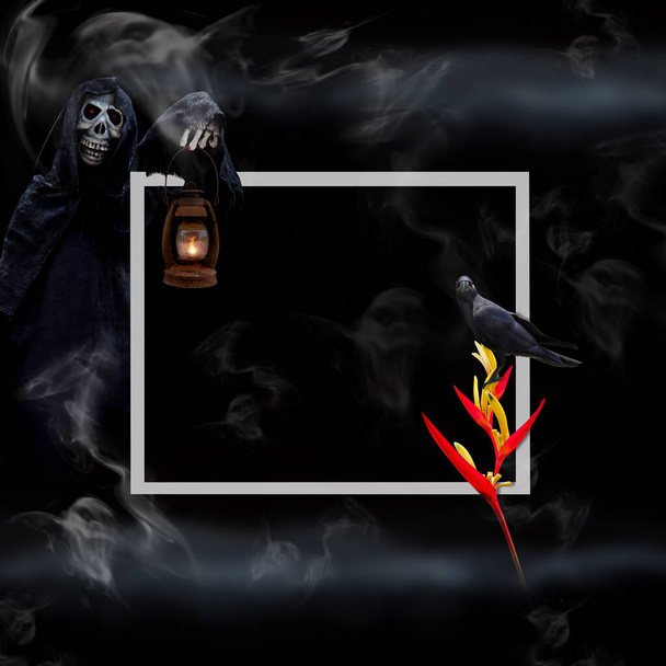Ghost and Grim Reaper com moldura branca para Halloween da - Foto, Imagem