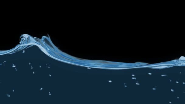 Animaatio Veden pinta, aallot, läpinäkyvä vaahto siirtyminen mustalla pohjalla - Materiaali, video
