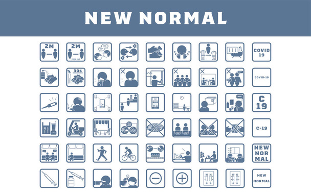New normal icon set for preventing coronavirus infection - Vector, Image