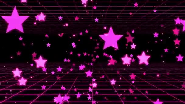 Bonitas estrellas púrpuras moviéndose en fondo negro - animación - Metraje, vídeo