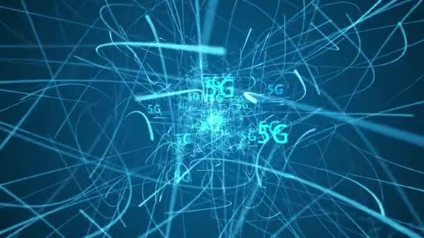Σύνδεση 5G με μπλε τηλεπικοινωνιακές γραμμές που κινούνται γύρω. Τηλεπικοινωνιακό Δίκτυο Concept - loop animation - Πλάνα, βίντεο