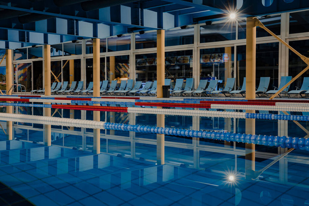 Indoor competition swimming pool whit swim lanes. - Photo, image