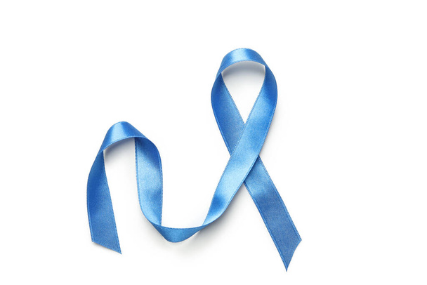 Blue awareness ribbon with trail on white background, Dark blue