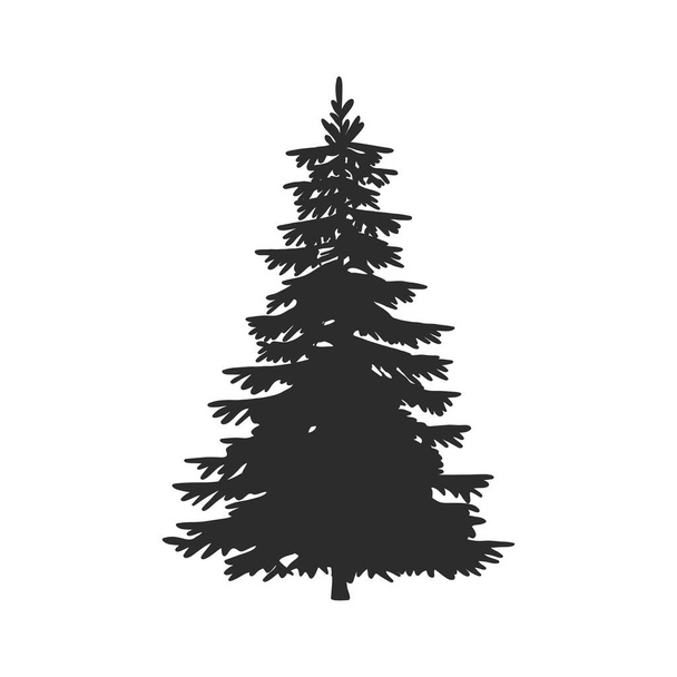 Fa, karácsonyfa, fekete sziluett elszigetelt fehér háttér. Vektor - Vektor, kép
