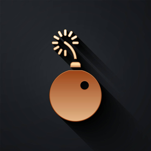 Gold Bomb ready to explode icon isolated on black background. Long shadow style. Vector. - Wektor, obraz