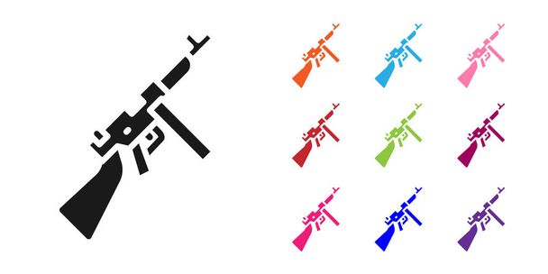 Black Thompson tommy submachine gun icon isolated on white background. American submachine gun. Set icons colorful. Vector. - Vector, Image