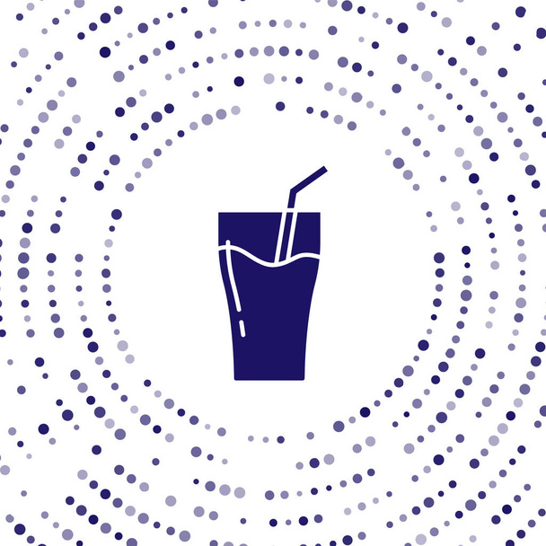 Icono de vaso azul de jugo aislado sobre fondo blanco. Tubo para beber. Alimento orgánico saludable. Cítricos. Puntos aleatorios de círculo abstracto. Vector. - Vector, imagen