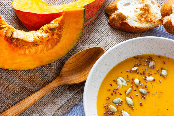 Pumpkin cream soup for halloween. Diet healthy food. - Fotó, kép