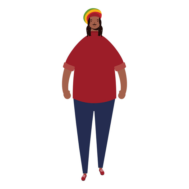afro etnische man met jamaicaanse hoed karakter pictogram - Vector, afbeelding