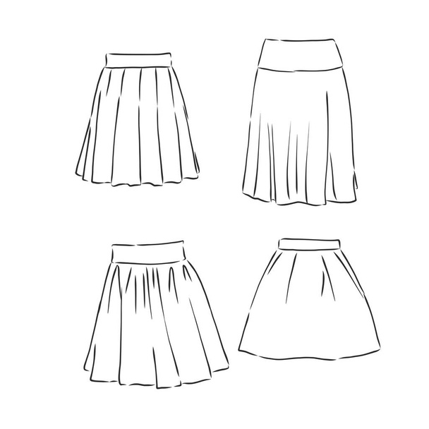 Skirt hand drawn vector illustration black on white line, skirt, vector sketch illustration - Вектор,изображение