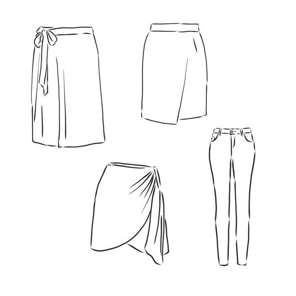 Skirt hand drawn vector illustration black on white line, skirt, vector sketch illustration - Vector, Image