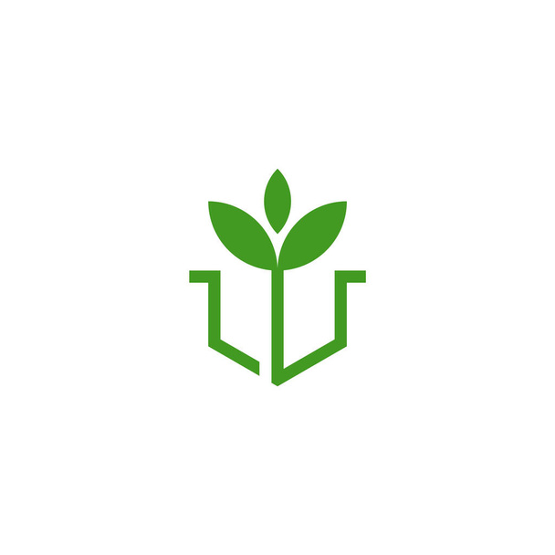 geometrisches Logo einer kleinen Pflanze, die aus dem Inneren der Schachtel wächst - Vektor, Bild