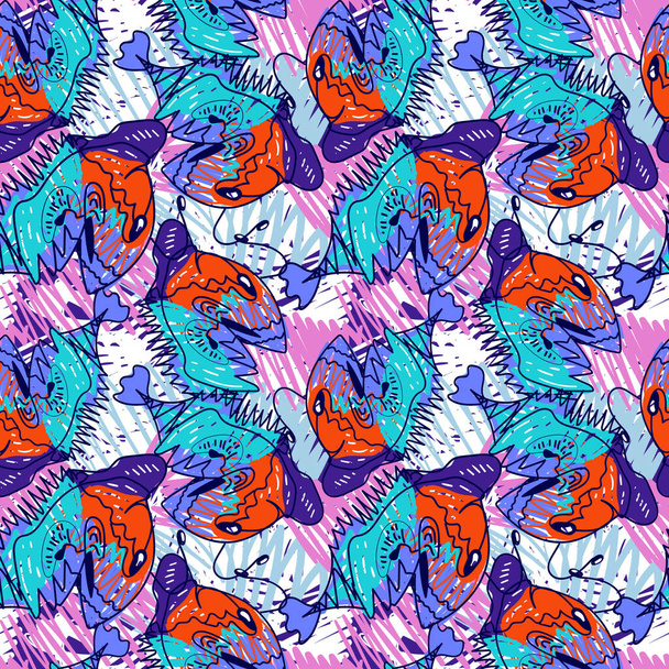 Seamless abstract pattern with psychedelic fishes - Вектор,изображение