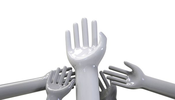 Business Leved Hands and Equality Concept sur fond isolé et blanc. papier art - rendu 3d - Photo, image