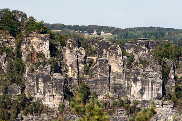 Rocks landscape of the Bastei rocks in Rathen. Saxon Switzerland. Saxony. Germany - Photo, Image