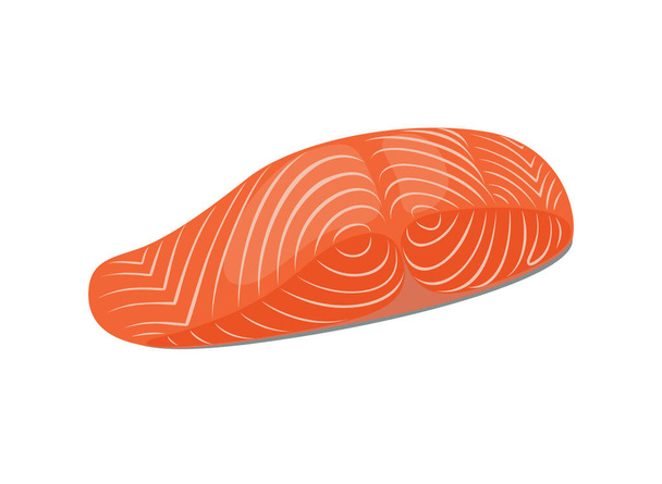 Filete de salmón aislado sobre fondo blanco. Ilustración vectorial en estilo plano de dibujos animados. Icono de mariscos. - Vector, imagen