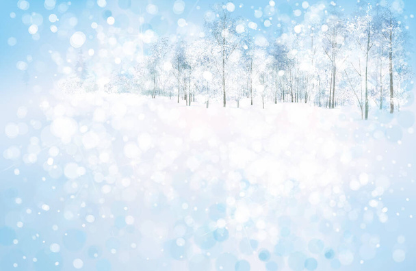 Векторна зимова сцена з лісовим фоном. Зимовий сніжний пейзаж
. - Вектор, зображення