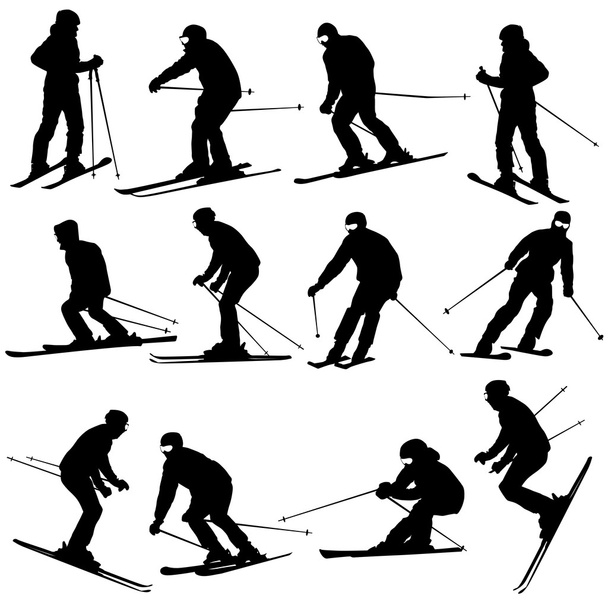 El esquiador de montaña corre cuesta abajo. Silueta deportiva vectorial - Vector, imagen