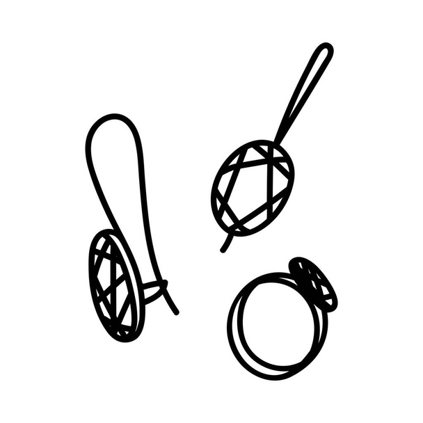 DOODLE RINGS AND EARRINGS ON A WHITE BACKGROUND IN VECTOR - Vector, afbeelding