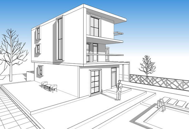 casa moderna con ilustración consola boceto 3d - Foto, imagen