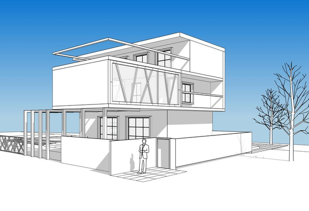 konsol çizimi ile modern ev 3d illüstrasyon - Fotoğraf, Görsel