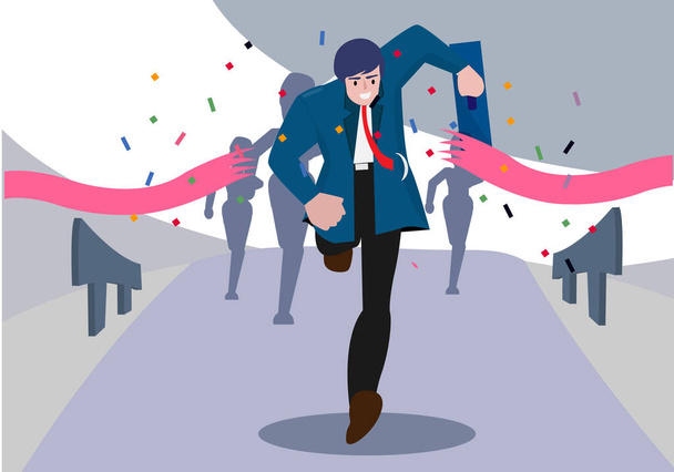 Leadership concept Business people cross the finish line to success Creative Vector cartoon illustration - Vector, Image
