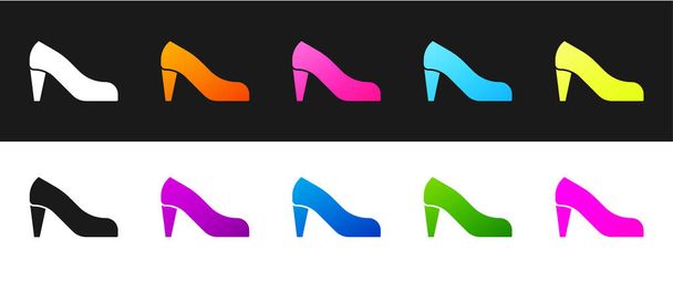 Встановіть жіноче взуття з піктограмою високого каблука ізольовано на чорно-білому тлі. Векторні
. - Вектор, зображення