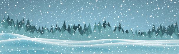 Bosque invierno festivo fondo invernal nevado paisaje - ilustración - Vector, Imagen