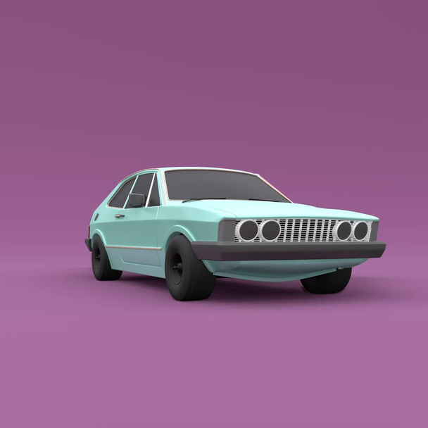 Cool vypadající staré módní auto, přední pohled studio vykreslit na fialovém pozadí. Světlý moderní design auta. 3D ilustrace. - Fotografie, Obrázek