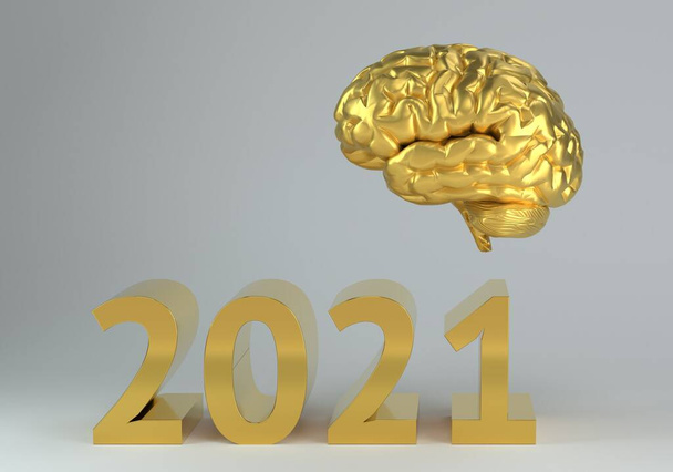 2021 Nový rok super-mozek, 3D vykreslování. - Fotografie, Obrázek