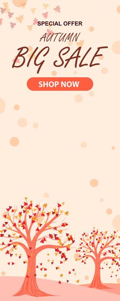 Осенняя распродажа текстовых баннеров для сентябрьских шоппинг-промо или осенний магазин скидки. Векторная кленовая и дубовая листья желудей, грибы и ягоды для скидки дизайн листовки или веб-баннера - Вектор,изображение