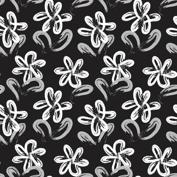 Black and White Floral brush strokes seamless pattern background for fashion prints, graphics, backgrounds and crafts - Vecteur, image