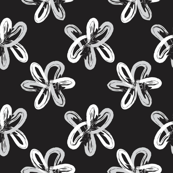 黒と白の花のブラシは、ファッションプリント、グラフィック、背景や工芸品のためのシームレスなパターンの背景をストローク - ベクター画像