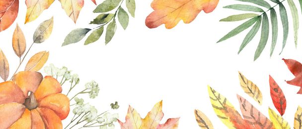 Autumn Festival template. Bright colorful autumn leaves on horizontal white background. - Foto, Imagen