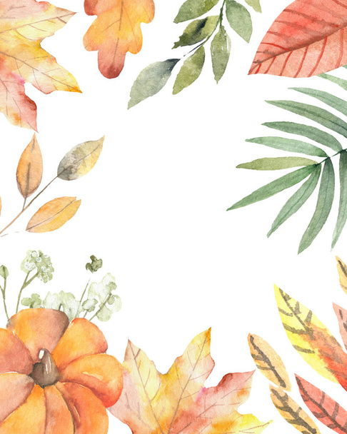 Plantilla Festival de Otoño. Hojas de otoño de colores brillantes sobre fondo blanco horizontal. - Foto, Imagen