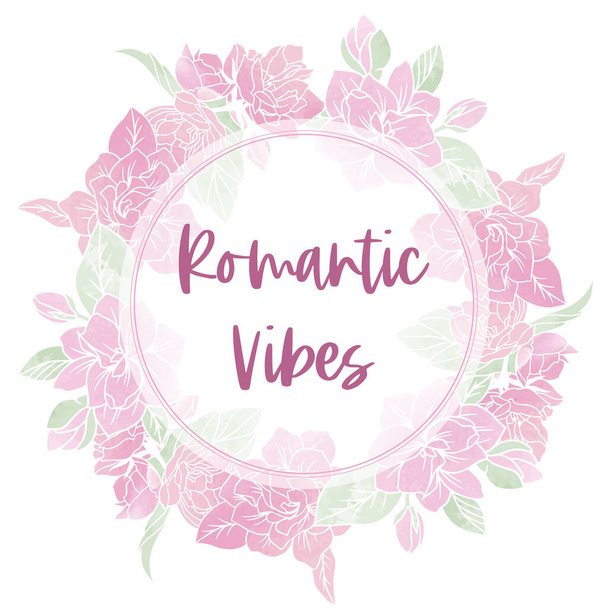 Round banner with tiny pink spring flowers - Vector, Image